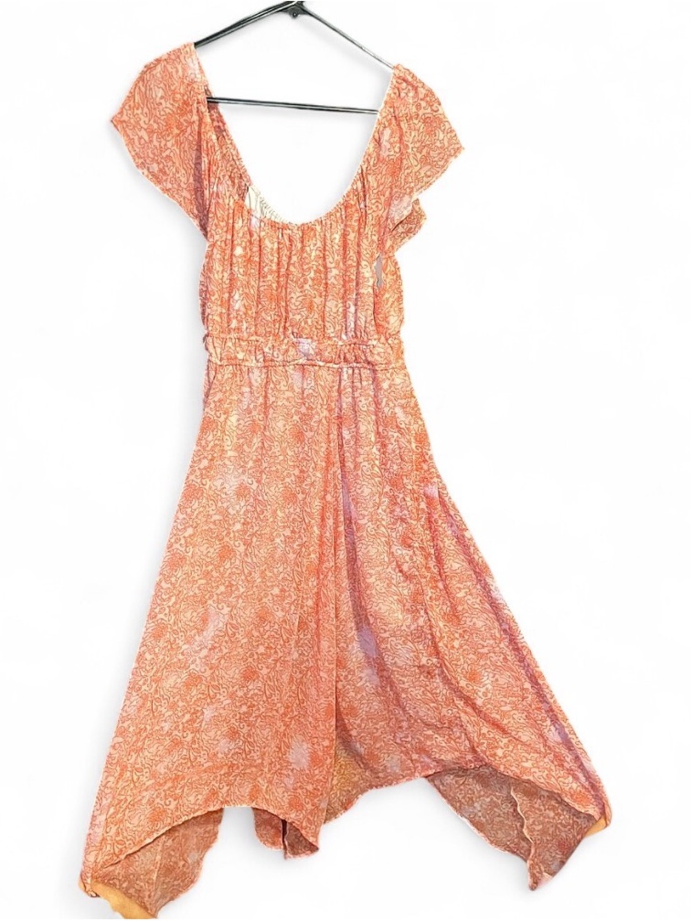 Dizzy Lizzy Coral Orange Paisley Handkerchief Hem Cottagecore Boho Midi Dress XL - Picture 12 of 16
